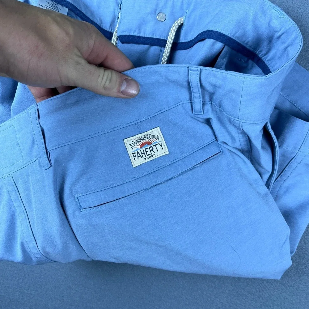 Faherty Brand All Day Shorts Mens 34 Light Blue Hybrid Stretch Board Shorts